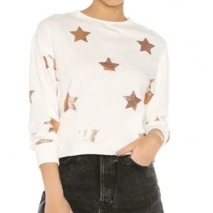 Spiritual Gangster Cropped White Crewneck Sweatshirt with Rose Gold Stars
